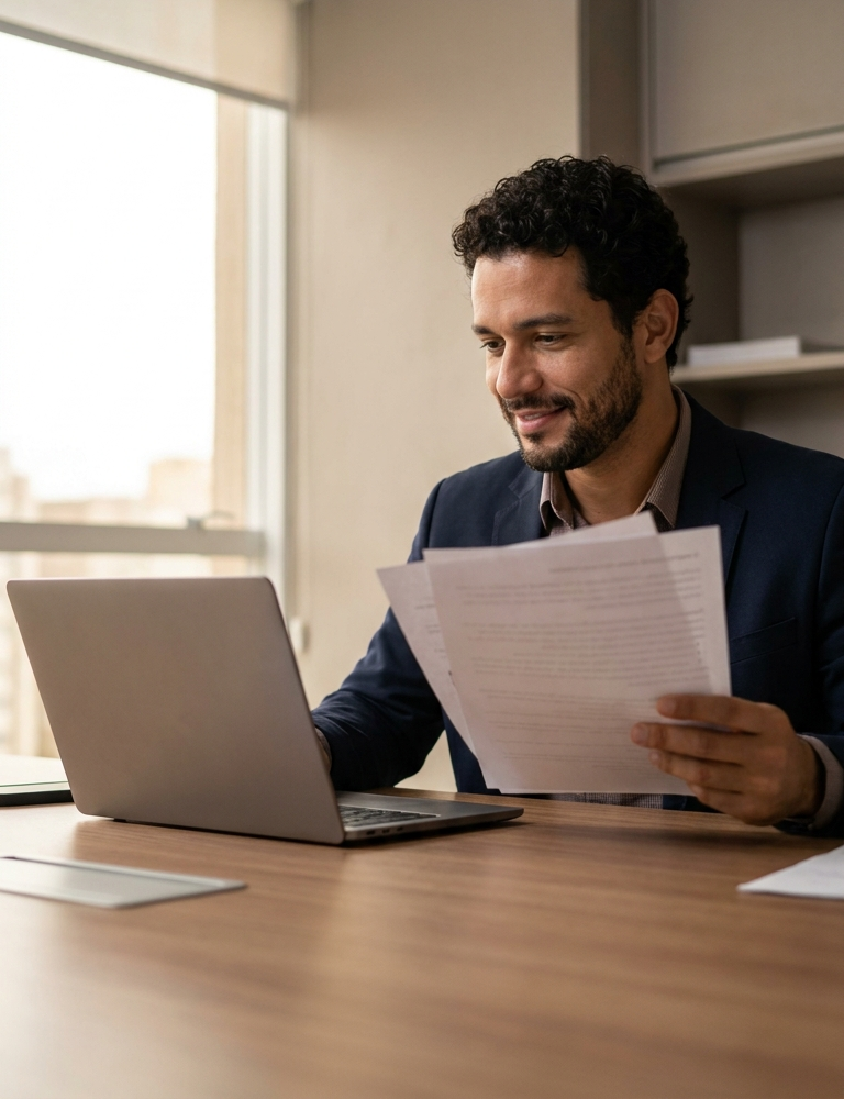 Gestor financeiro analisando relatório com Bankper