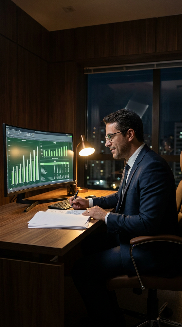 Gestor financeiro analisando relatório com Bankper